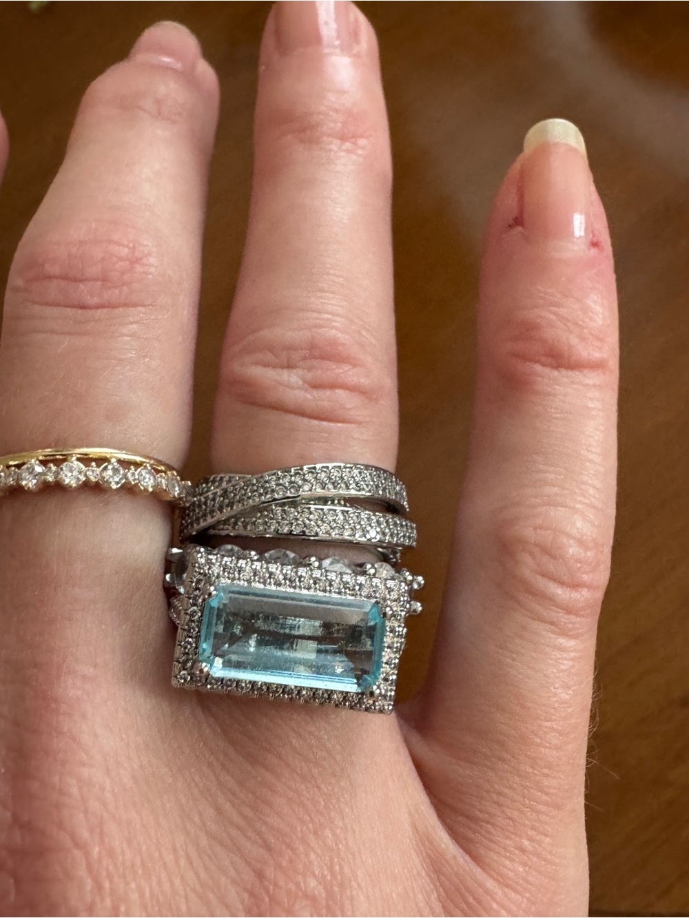 OLIVIA HAYES VINTAGE SILVER TURQUOISE GLASS RING SET, size 7 - Picture 2 of 8